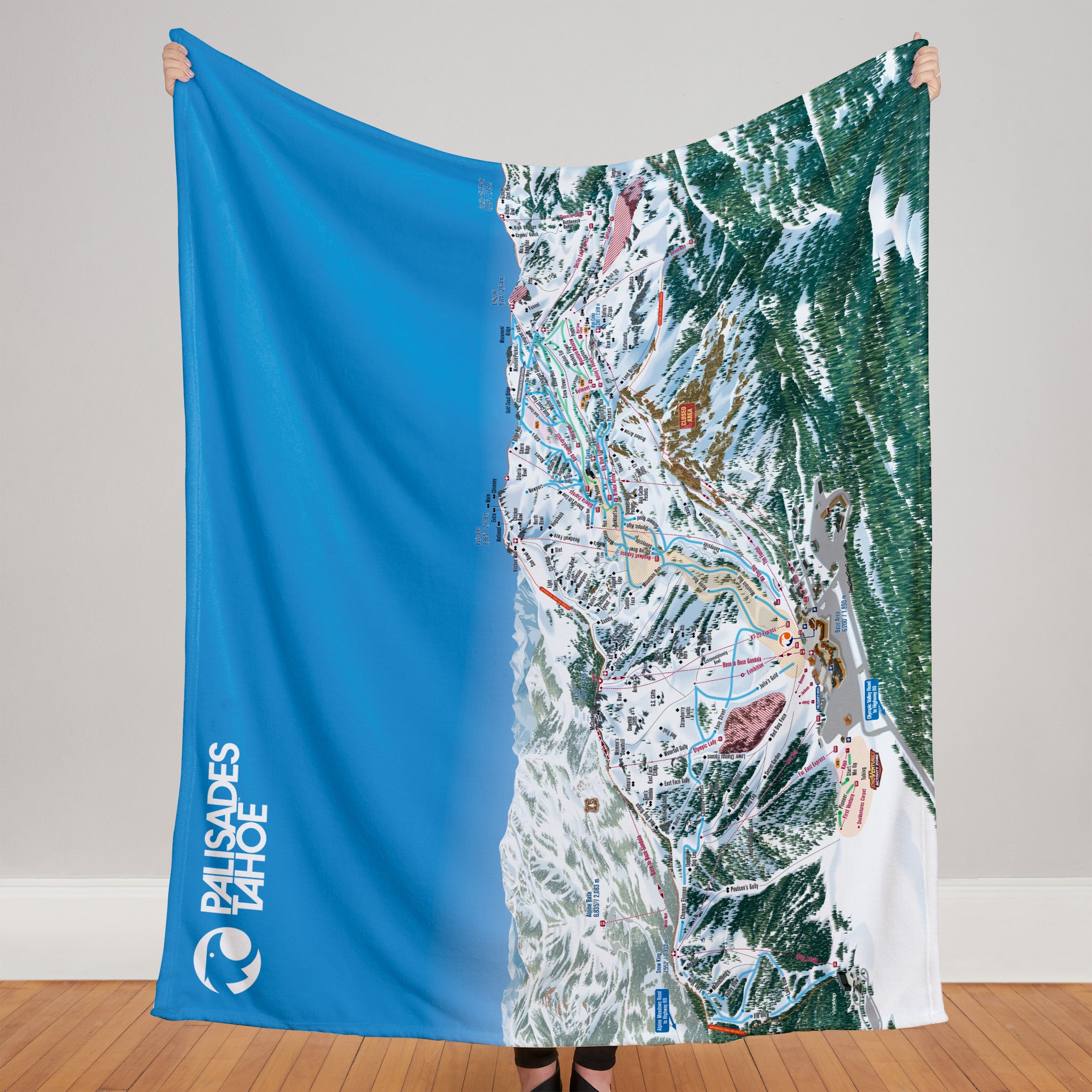 Palisades Tahoe Ski Map Plush Blanket