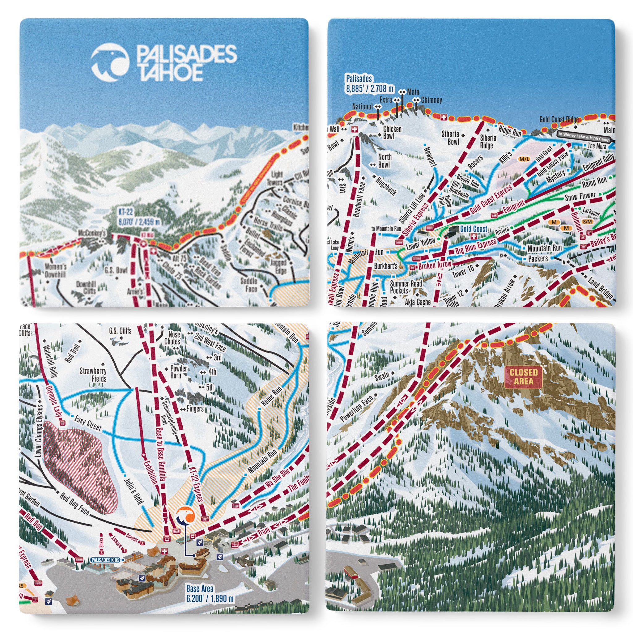 Palisades Tahoe Ski Map Coaster 4 pc